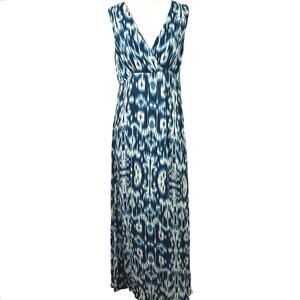 World Market Maxi Dress Boho Beach Ikat Sleeveless Women Hippie Blue Size S/M